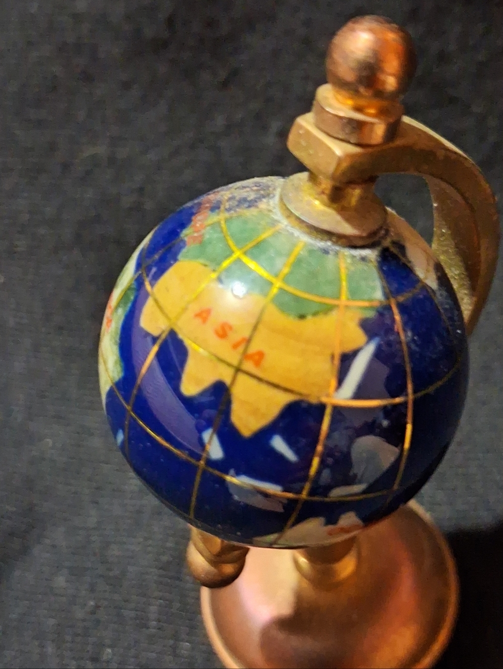 Mother of Pearl Rotating Globe inlay semi precious stones w stand